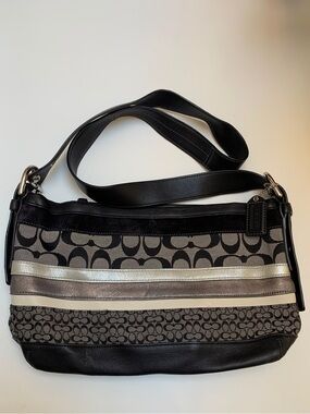Rare Vintage Coach mixed leather, suede and logo fabric crossbody bag